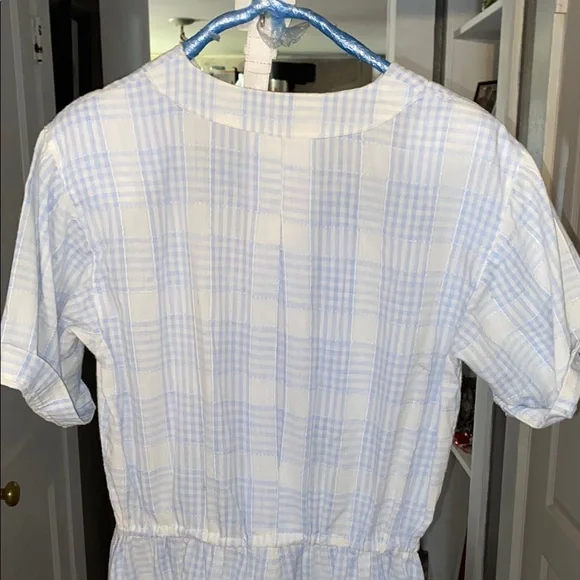 Light Blue Plaid Button-Up Dress with belt handmade vintage belt grandma - Picture 8 of 14